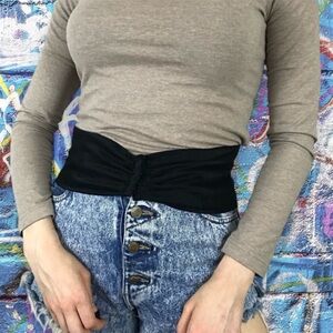 Vintage 80s Fabric Corset Waist Cinching Cummerbund Roushed Pleated Text…